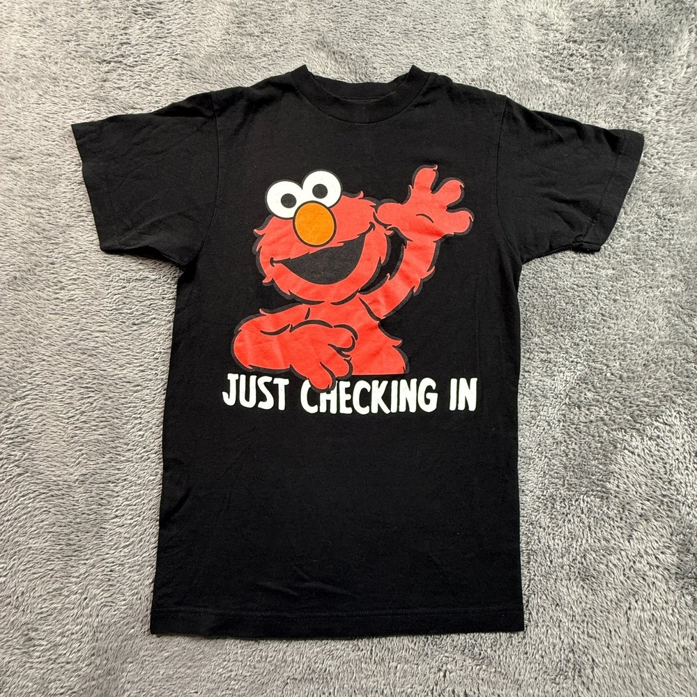 Sesame Street Elmo Just Checking In Black Graphic Tee T-Shirt Womens XS